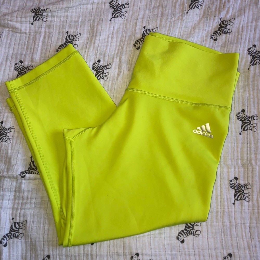 Adidas Neon Lime Green Cropped Tights M
